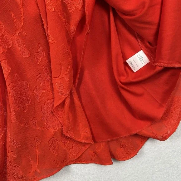 Premier Amour Women Floral Fit Flare Faux Wrap Red Dress Size 10 Bow V Neck Love - Picture 7 of 11